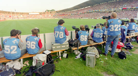 Press photographers at Ullevi Stadium in Gothenburg