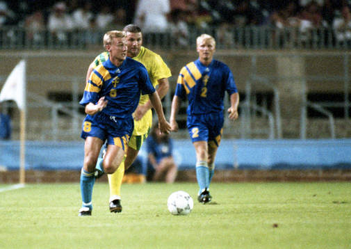 Stefan Landberg, Sverige, med bollen