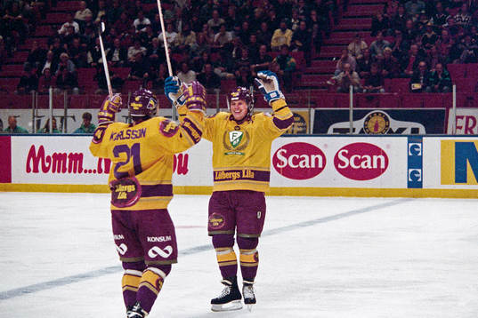 Leif Carlsson och Jacob Karlsson, Färjestad, jublar