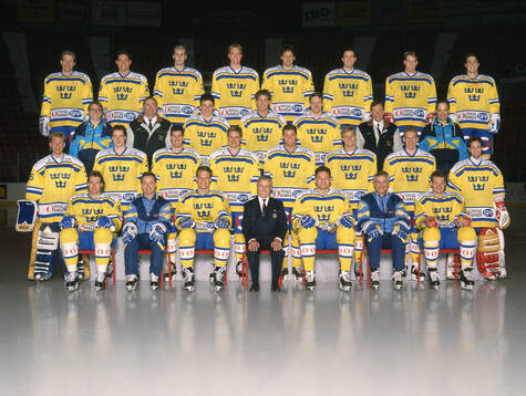 Players and team staff of Sweden pose for a team photo
