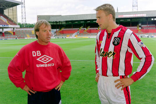 Jonas Wirmola of Sheffield United with manager Dave Bassett