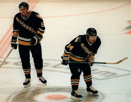 Ulf Samuelsson och Markus Näslund,  Pittsburgh Penguins