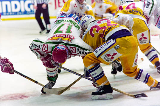 Peter Berndtsson, Frölunda och Thomas Ljungbergh, HV71 i