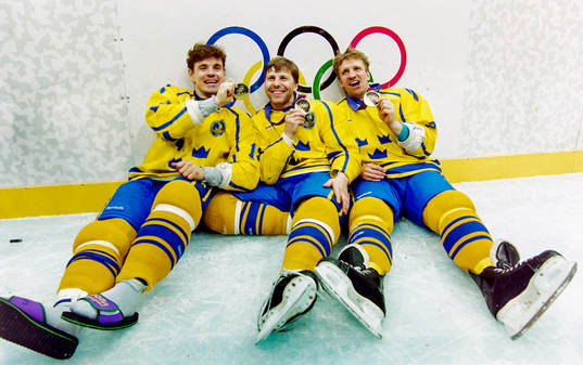 Håkan Loob, Mats Näslund och Tomas Jonsson med sina