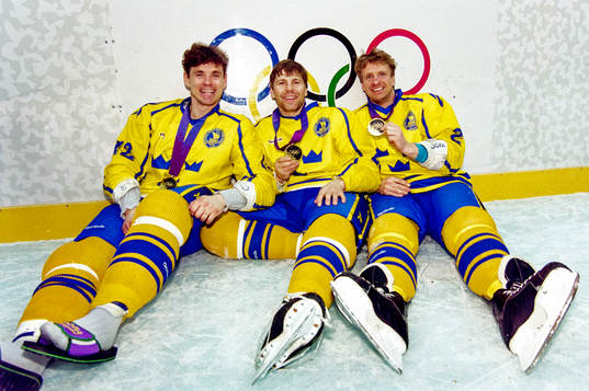 Håkan Loob, Mats Näslund och Tomas Jonsson med sina