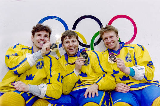Håkan Loob, Mats Näslund och Tomas Jonsson med sina