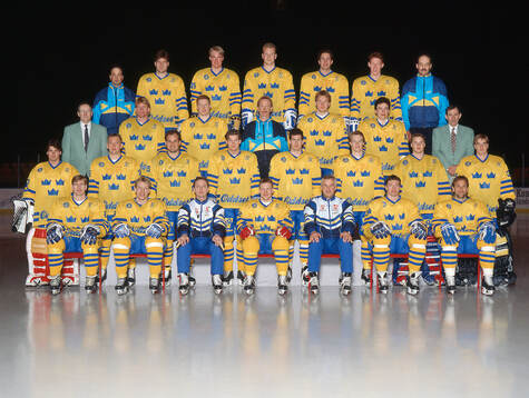 Players and team staff of Sweden pose for a team photo