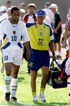 Martin Dahlin och Tommy Svensson, förbundskapten i Sverige