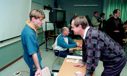 Hans Hultman, presschef och Jan Hansson, journalist