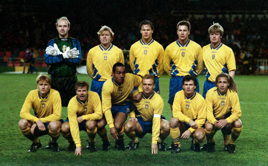 Bakre raden fr. v: Thomas Ravelli, Tomas Brolin, Joachim