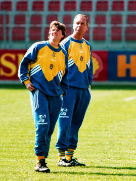 Pia Sundhage och Bengt Simonsson, förbundskapten, Sverige