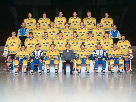 Players and team staff of Sweden pose for a team photo