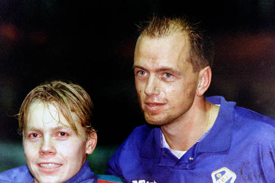 Halmstads målskyttar Robert Andersson och Tommy Andersson