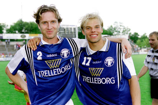 Målskyttarna Patrik Larsson och Andreas Hermansson,