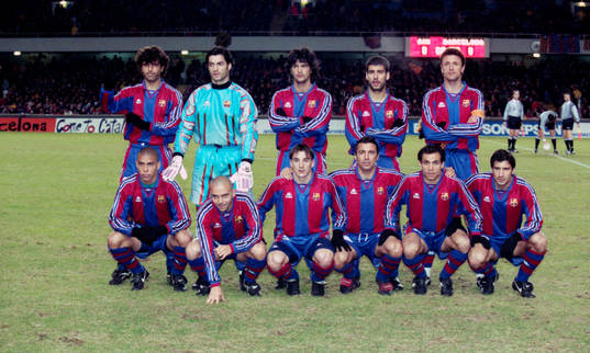 Barcelonas startelva med bl.a Josep Guardiola, Ronaldo,