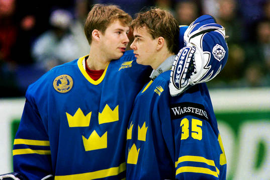 Johan Hedberg och Tommy Salo, målvakt, Sverige deppar