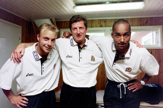 Anders Andersson, Roy Hodgson, tränare och Martin Dahlin,