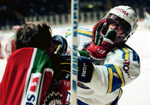Peter Berndtsson och Fredrik Jonsson i slagsmål