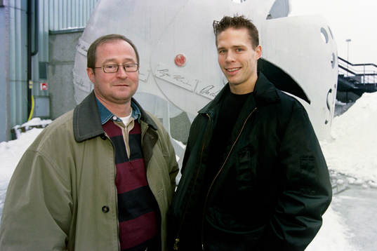 Peo Larsson, tränare och Mathias Bosson, Timrå