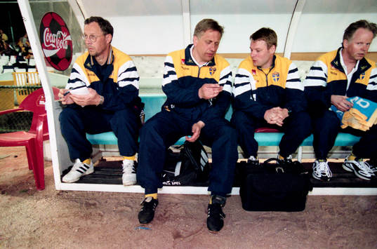 Lars Lagerbäck och Tommy Söderberg, förbundskapten,