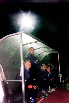 Malmös tränare fr. v Lasse Larsson, Roland Andersson och