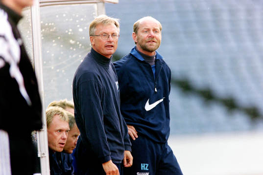 Malmös tränare fr. v Lasse Larsson, Roland Andersson och