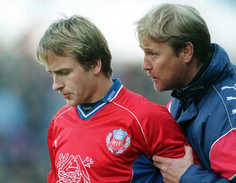 Stig Johansen och Åge Hareide, tränare Helsingborgs IF