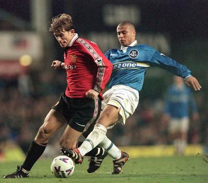 Jesper Blomqvist (Manchester U) och Danny Cadamarteri