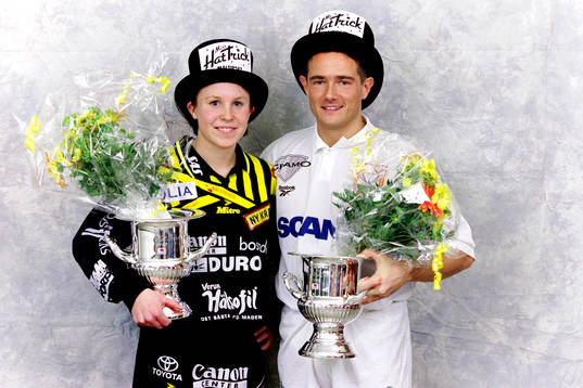 Segrarna Hanna Ljungberg, Umeå IK och Mario Jadonic,