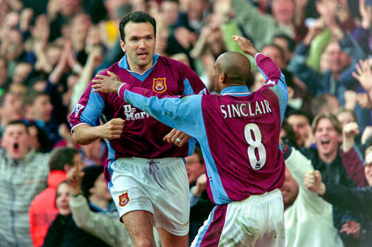 Eyal Berkovic of West Ham celebrates his goal with Trevor