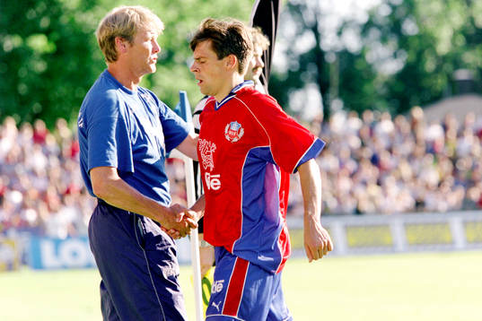 Åge Hareide, tränare och Lars Bakkerud, Helsingborg