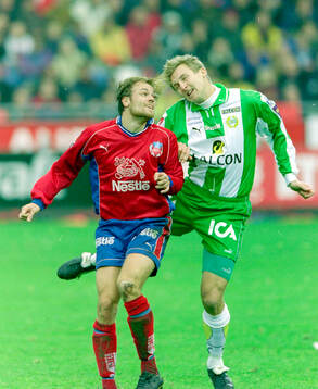 Helsingborgs Mattias Jonsson mot Hammarbys Jonas Stark